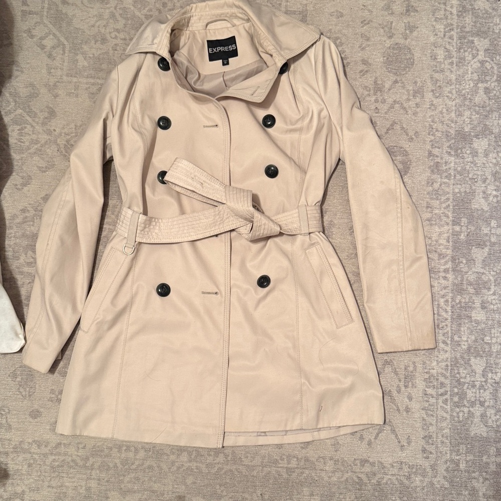 Express Women's Beige Trench Coat with Black Buttons